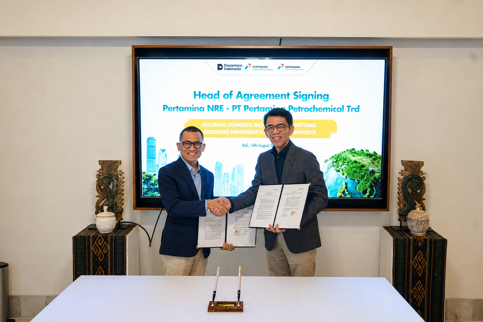 Pertamina NRE and Pertachem representatives holding their signed Heads of Agreement